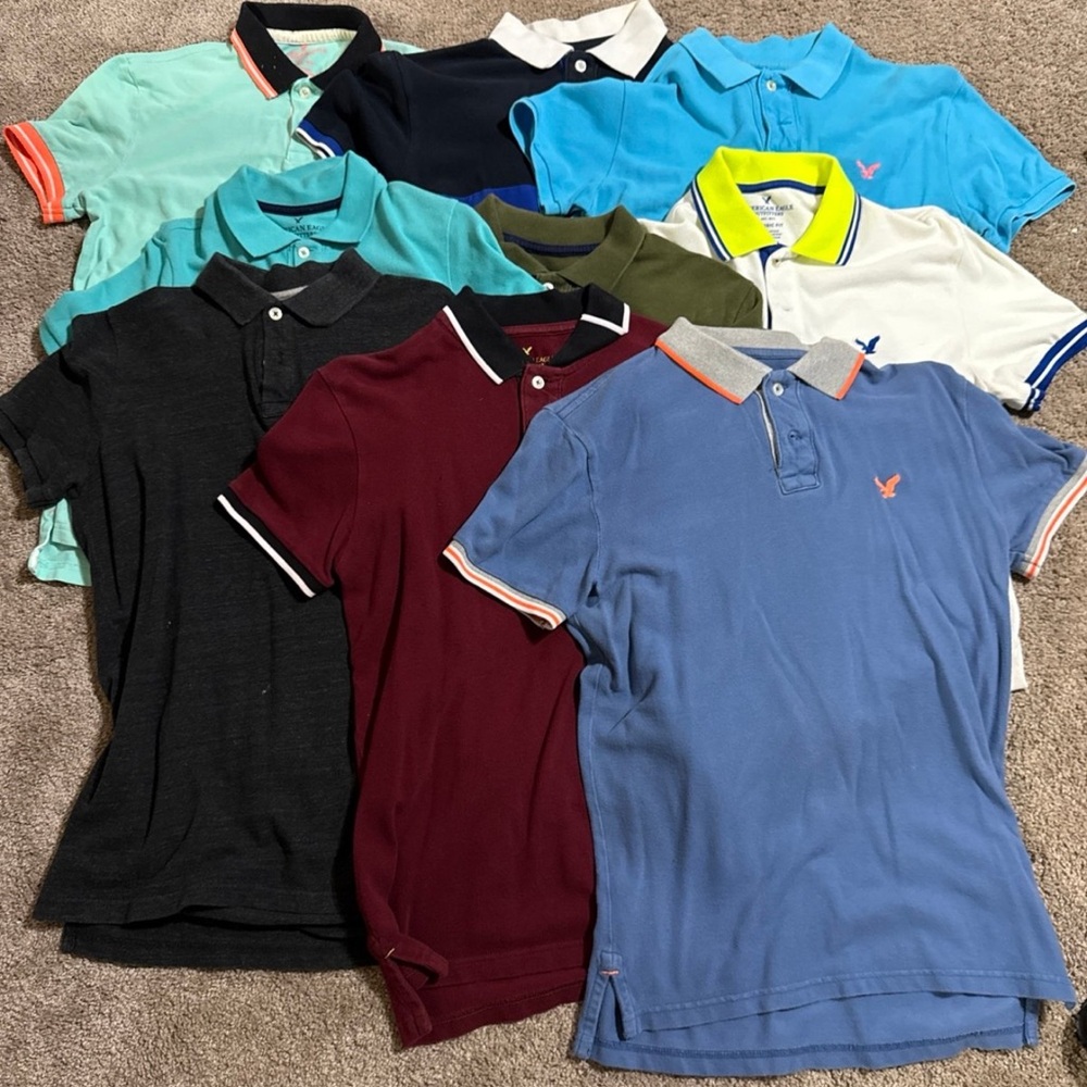 American eagle size small mens classic fit polo s/s shirts lot of 9